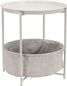 Amazon Basics Round Storage End Table, Side Table with Cloth Basket - White/Heather Gray, 19 x 18... | Amazon (US)