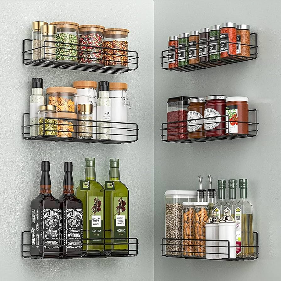 Moforoco Spice Rack Organizer Wall Mount (6Pack), Hanging Black Spice Pantry Organization Storage... | Amazon (US)