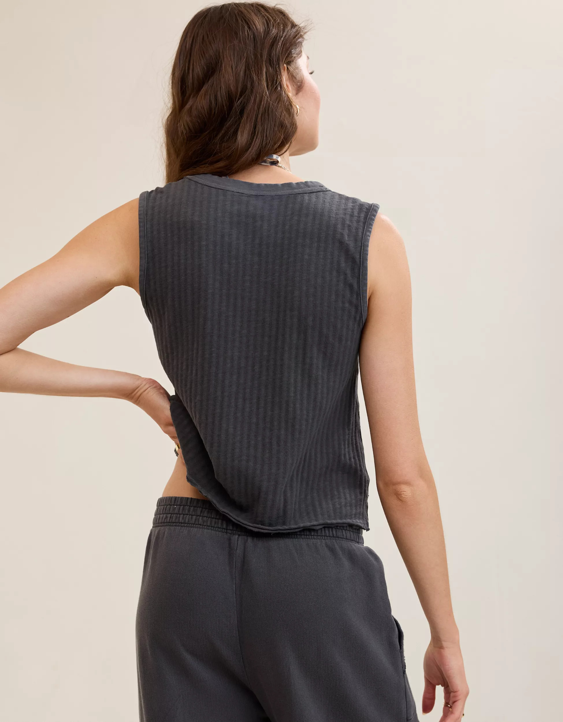 Aerie Shadow Stripe Henley Tank Top | Aerie