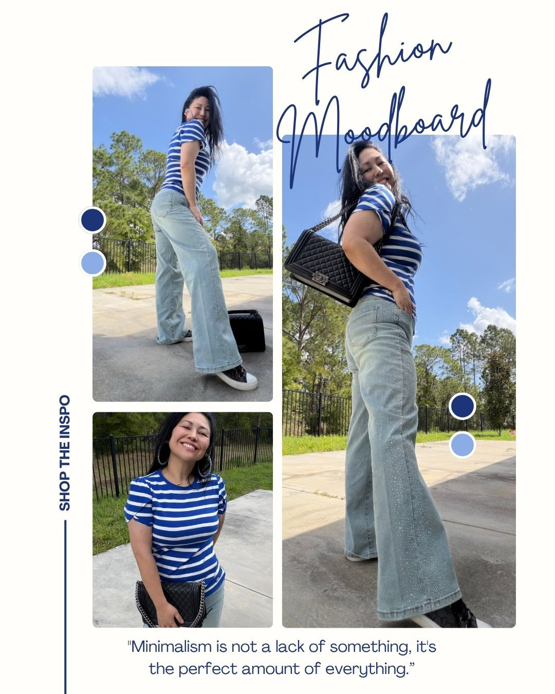 Outfit of the day featuring sparkle wide-leg jeans paired with a striped blue Anne Klein top. Styled with a classic Chanel bag and Coach shoes for a chic, polished look that’s effortlessly stylish.

Follow me on IG: @michellemc8

#OOTD #SparkleStyle #WideLegJeans #ChanelBag #CoachShoes #AnneKlein #CasualChic #LTKStyle 

 #LTKdayinmylife #LTKootd #LTKU