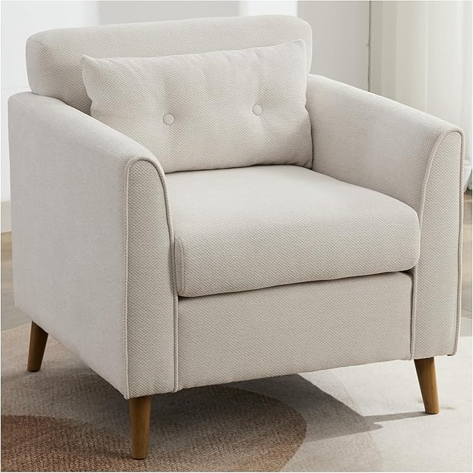 Modern Accent Chair with Wooden Legs Plush Fabric Armchair Chenille Side Single Sofa Chair for Be... | Amazon (US)