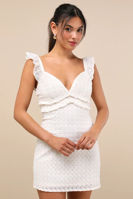 Melosa Ivory Textured Ruffled Mini Dress | Lulus