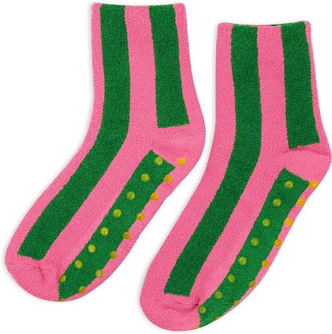 ban.do Non Slip Socks, Fuzzy Socks for Women Size 6-10, Crew Socks with Grippers (Stripes) | Amazon (US)