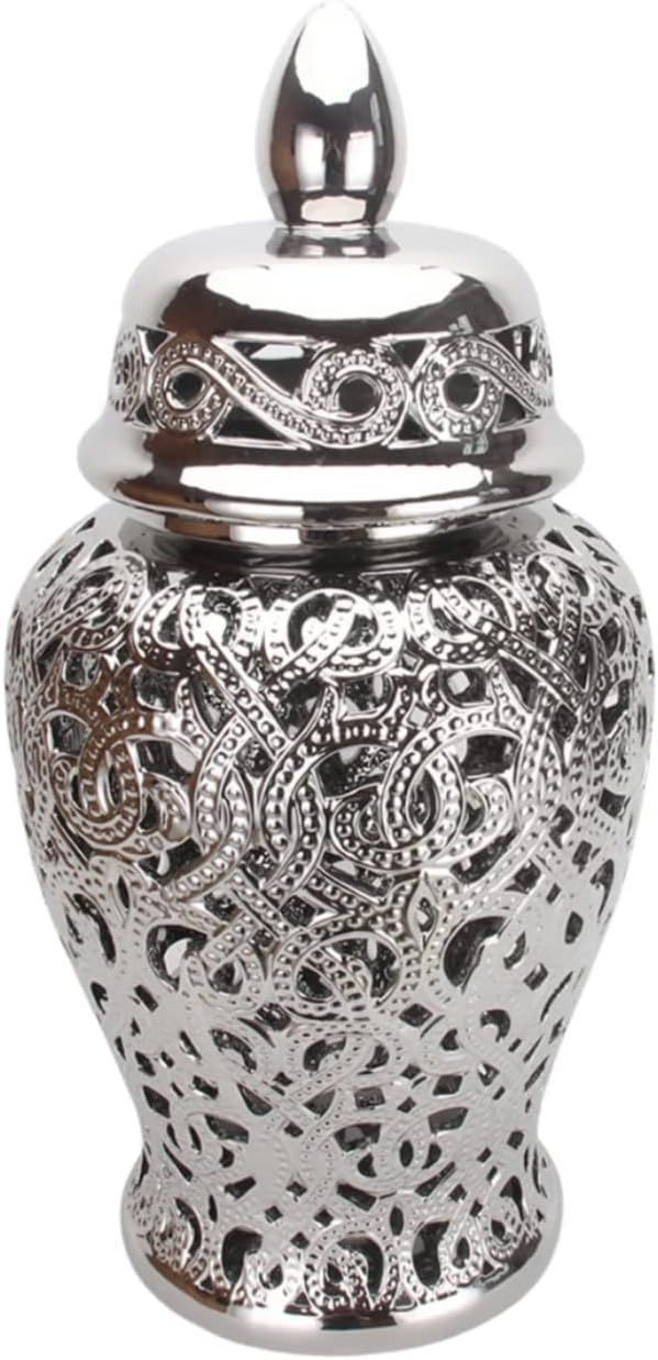 Silver Ginger Jar, Ginger Vase, Silver Color, Modern Home Decor, Decorative Ceramic Jar with Lid,... | Amazon (US)