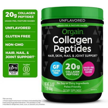 Orgain Hydrolyzed Grass Fed 20g Collagen Peptides Powder, Unflavored, 1lb | Walmart (US)