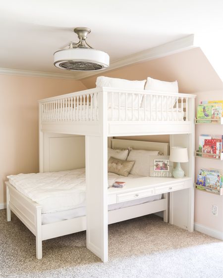 This enclosed ceiling fan is a test solution for a ceiling fan with bunk beds or loft beds! My girls’ room is painted Pink Ground (Farrow & Ball) at 75%! We love that the beds can be separated or used together!

#LTKfamily #LTKhome