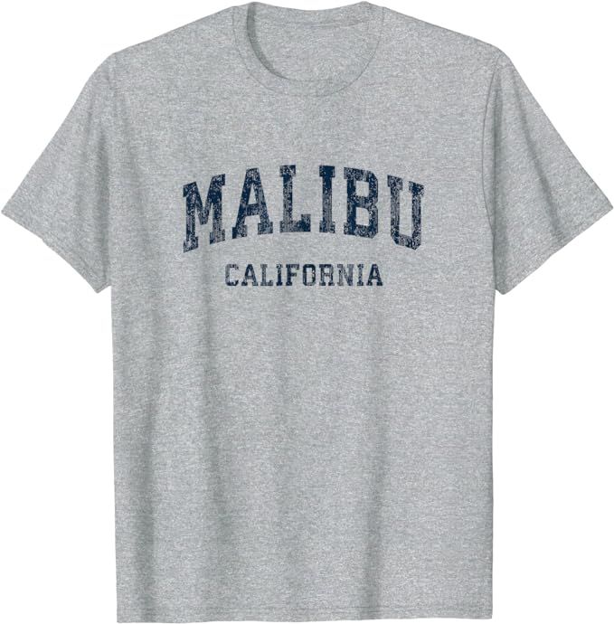 Malibu California CA Vintage Varsity Sports Navy Design T-Shirt | Amazon (US)