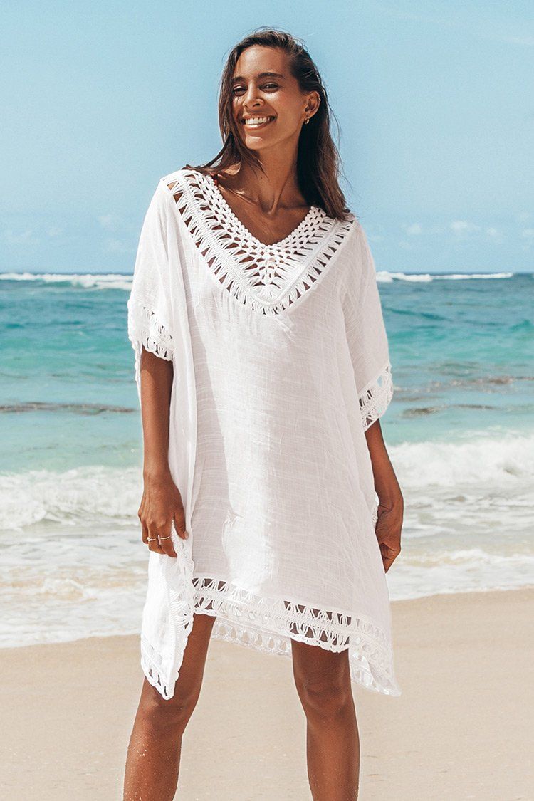 White Crochet Dolman Sleeve Cover Up | Cupshe