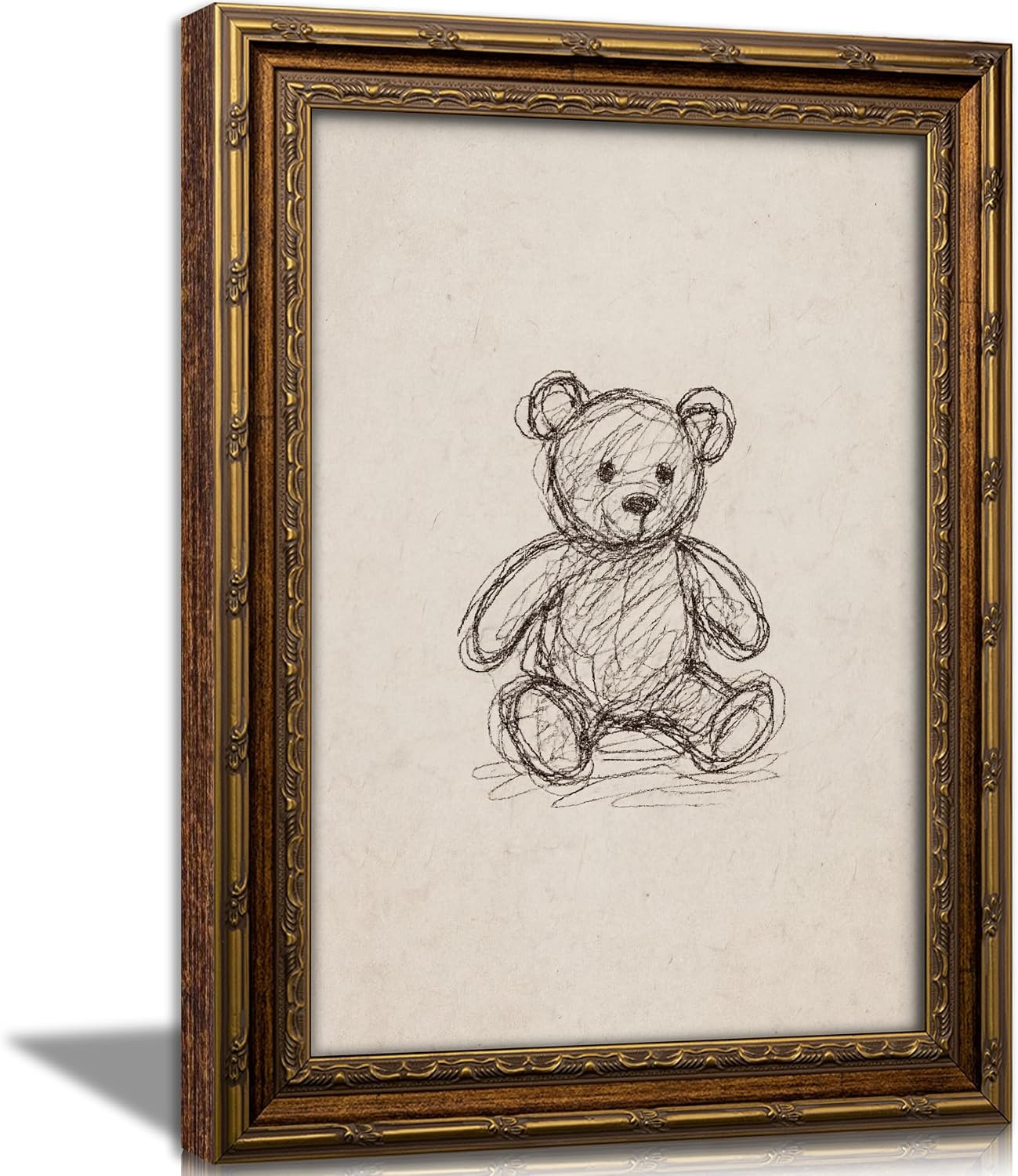 Syqiya Vintage Gold Framed Teddy Bear Wall Art Vintage Nursery Wall Decor | Amazon (US)