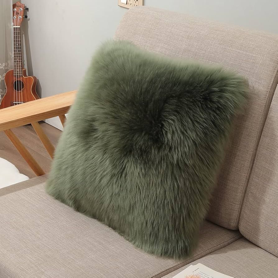 LLB Luxury Genuine Sheepskin Throw Pillow Covers Soft Fluffy Solid Decorative Square Couch Pillow... | Amazon (US)