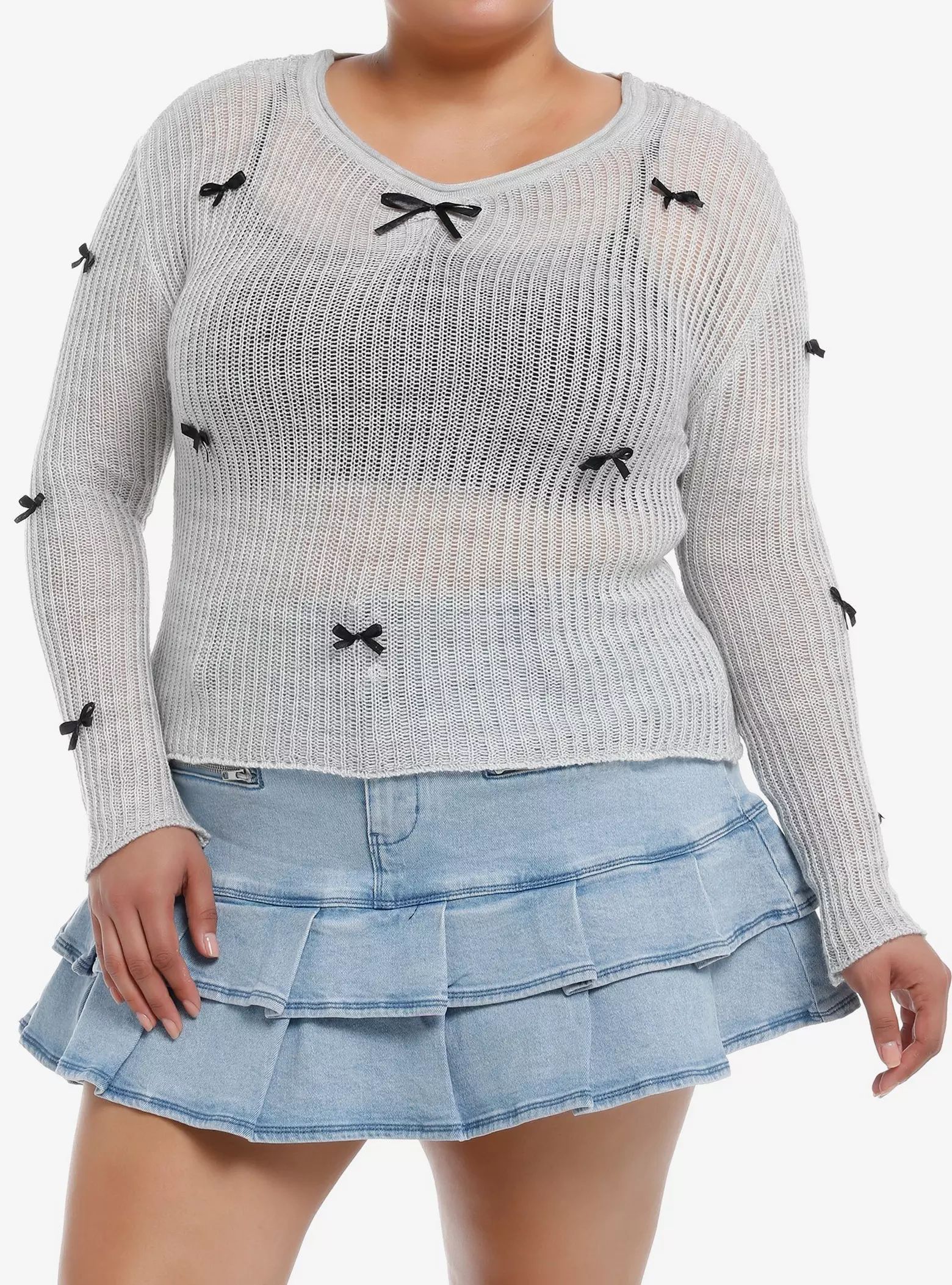 Grey Black Bow Girls Knit Sweater Plus Size | Hot Topic