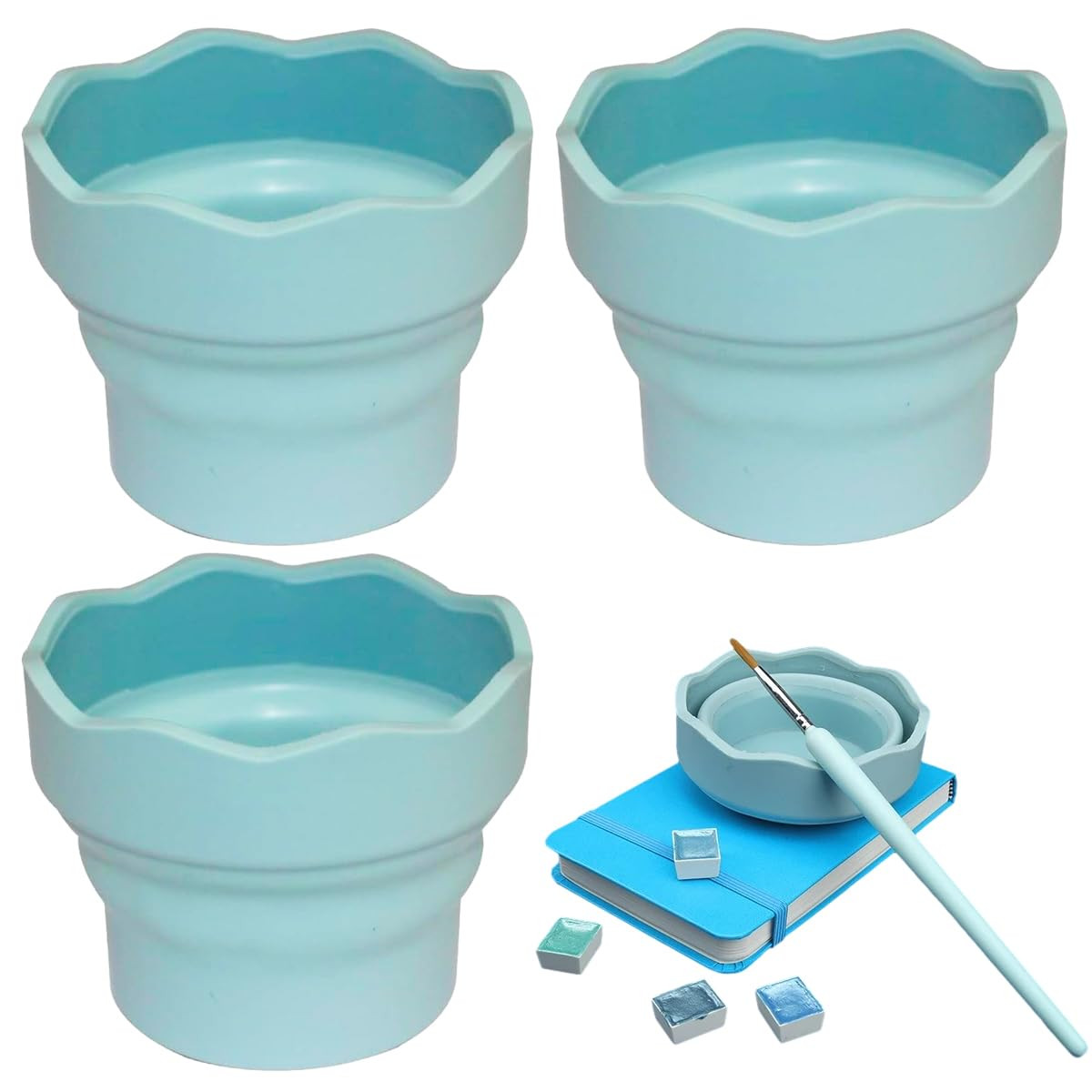 3 PCS Collapsible Paint Brush Washer Mini Foldable Silicone Watercolor Acrylic Oil Painting Silic... | Amazon (US)