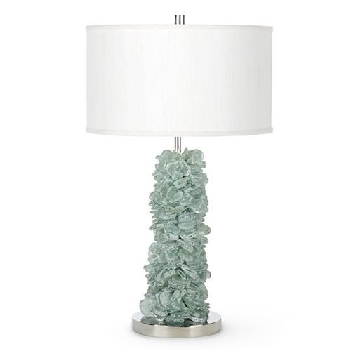 Palecek Seaglass Coastal Beach Green Glass Stones Table Lamp | Kathy Kuo Home