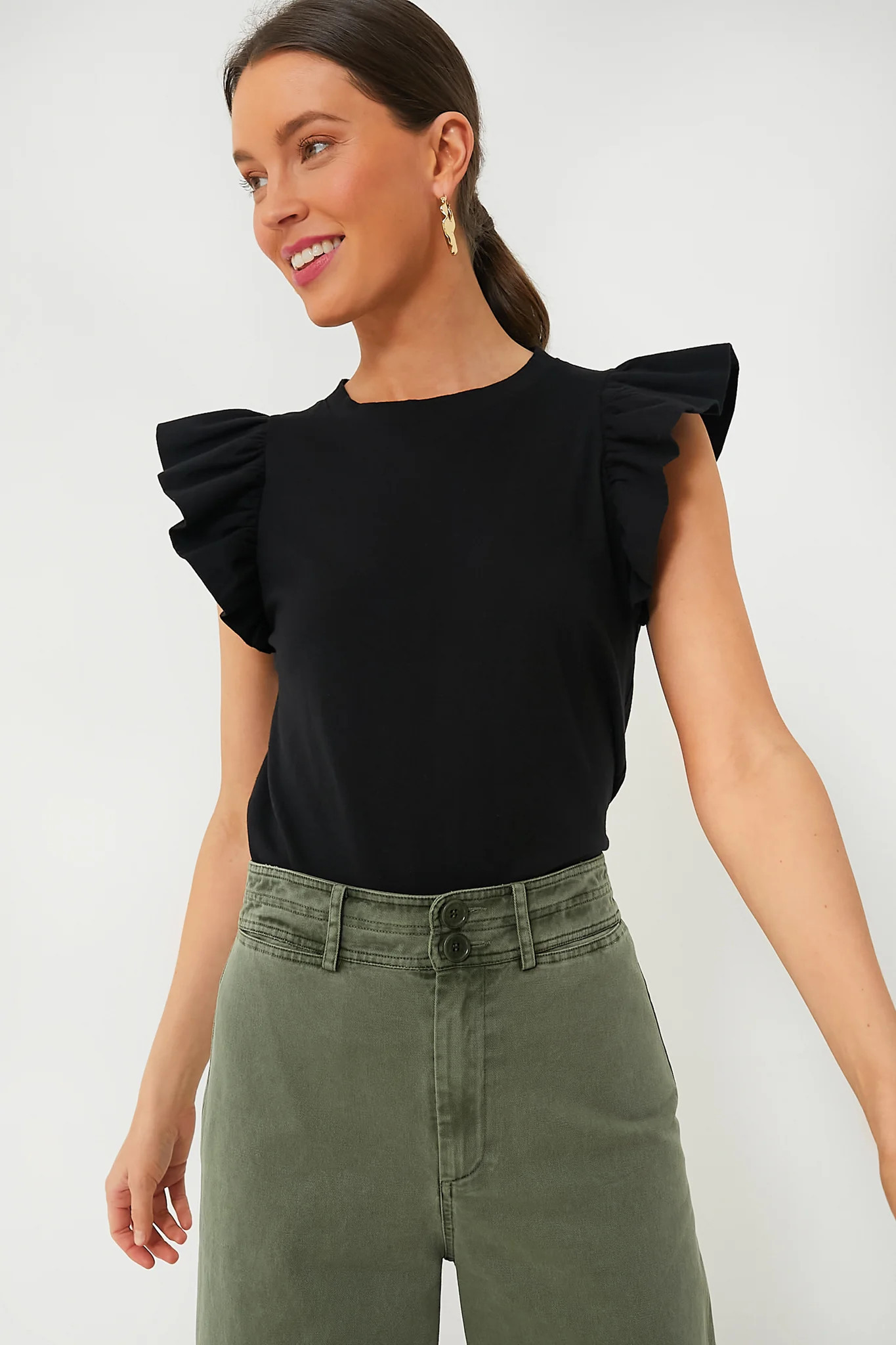 Black Kaia Flutter Sleeve Tee | Tuckernuck (US)
