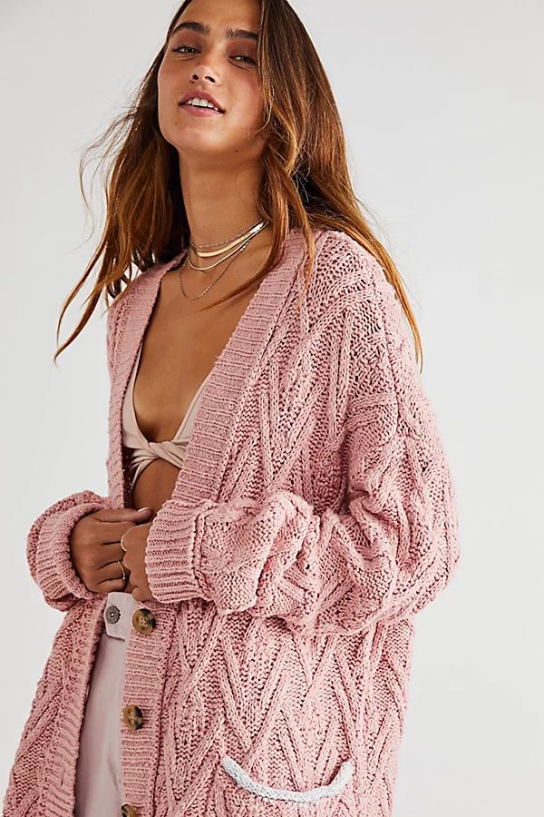 Montana Cable Cardi by Free People, Rose, M | Free People (Global - UK&FR Excluded)