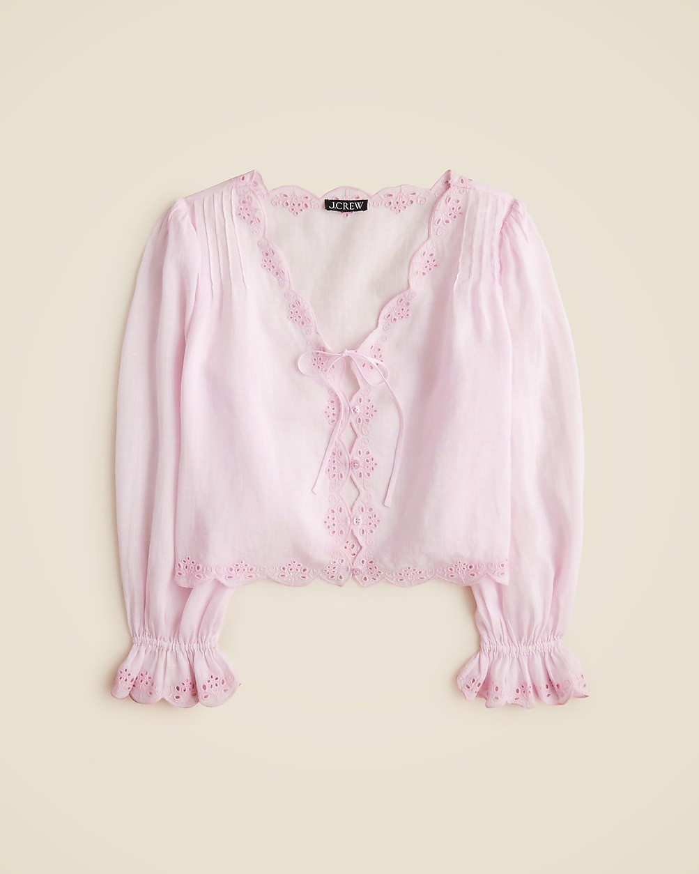 Scallop-trim tie-front top in ramie | J. Crew US