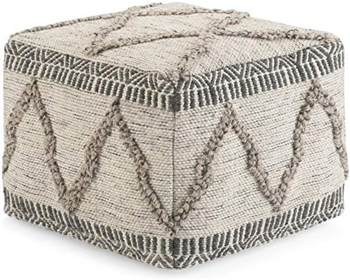 SIMPLIHOME Sweeney Square Pouf, Footstool, Upholstered in Grey, Natural Handloom Woven Wool and C... | Amazon (US)