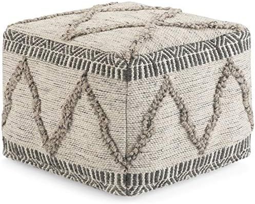 Trent Home Boho Square Pouf in Gray and Natural Handloom Woven Pattern | Amazon (US)