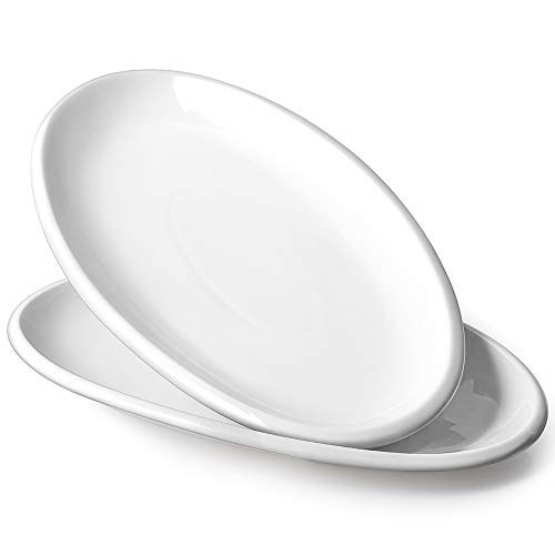 DOWAN 14" Large Serving Platters, Oval Serving Plates, White Porcelain Platters Oven Safe, Dinner Pl | Amazon (US)