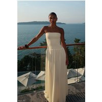 Lyanna Knit And Chiffon Strapless Maxi Dress - Cream I MESHKI I Size XS | MESHKI US