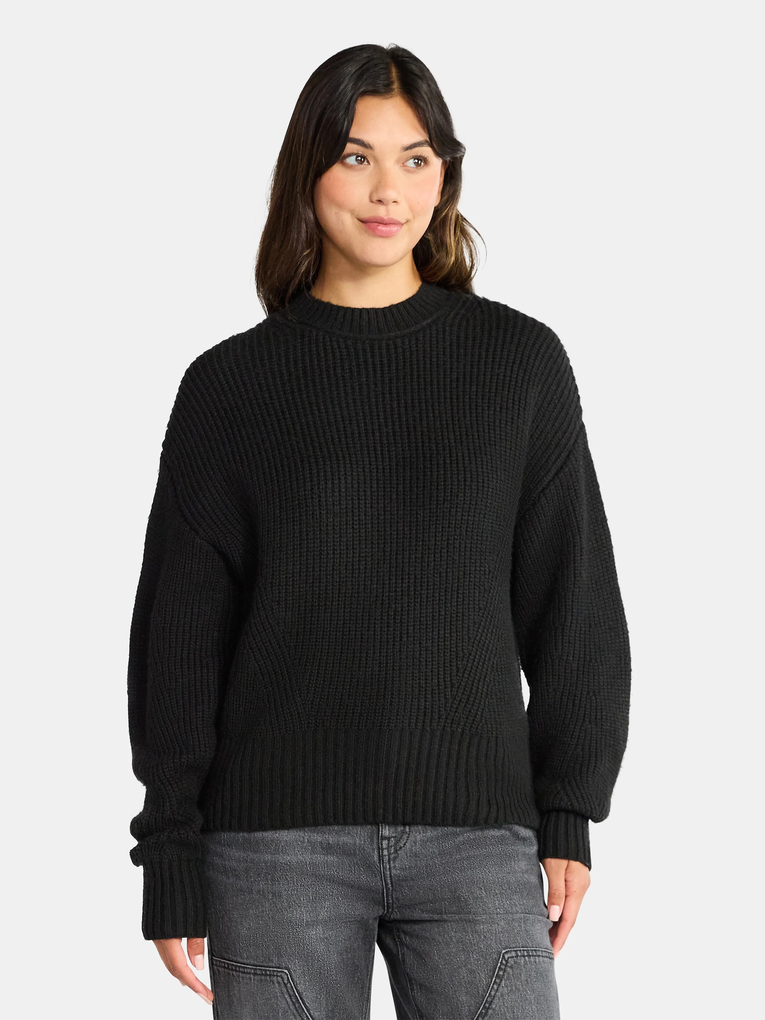 Time and Tru Women's Shaker Stitch Mock Neck Sweater, Midweight, Sizes XS-XXXL | Walmart (US)