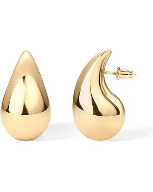 PAVOI 14K Gold Plated 925 Sterling Silver Post Teardrop Chunky Hoop Earrings | Lightweight Drop E... | Amazon (US)