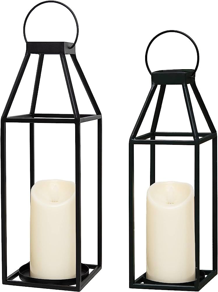 HPC Decor Black Metal Candle Lanterns Set of 2- Lanterns Decorative with Flickering LED Candles- ... | Amazon (US)
