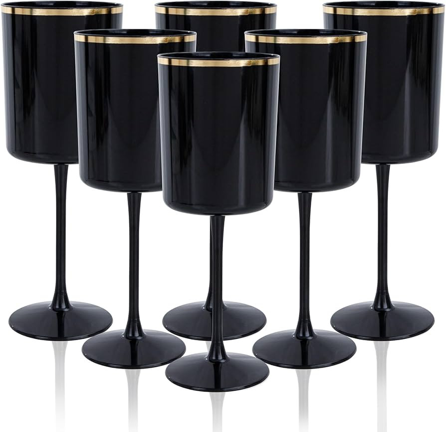 Ciaell 12 Pack Black Plastic Wine Glasses - 10 Oz Plastic Wine Glasses with Stem - Black and Gold... | Amazon (US)