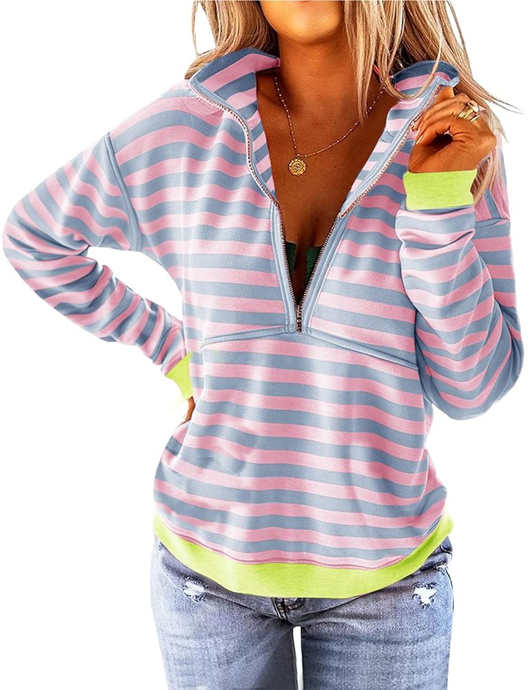 Floral Find Women's Long Sleeve Lapel Half Zip Up Sweatshirt Solid Stylish Loose Fit Casual Pullo... | Amazon (US)