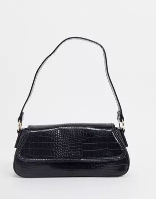 ASOS DESIGN 70s shoulder bag in black croc | ASOS (Global)