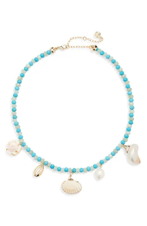 BaubleBar Maris Seashell Charm Beaded Necklace in Turquoise at Nordstrom | Nordstrom