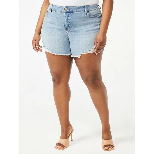 Sofia Jeans Women's Plus Size Lila Curvy Mid Rise Destructed Hem Shorts | Walmart (US)
