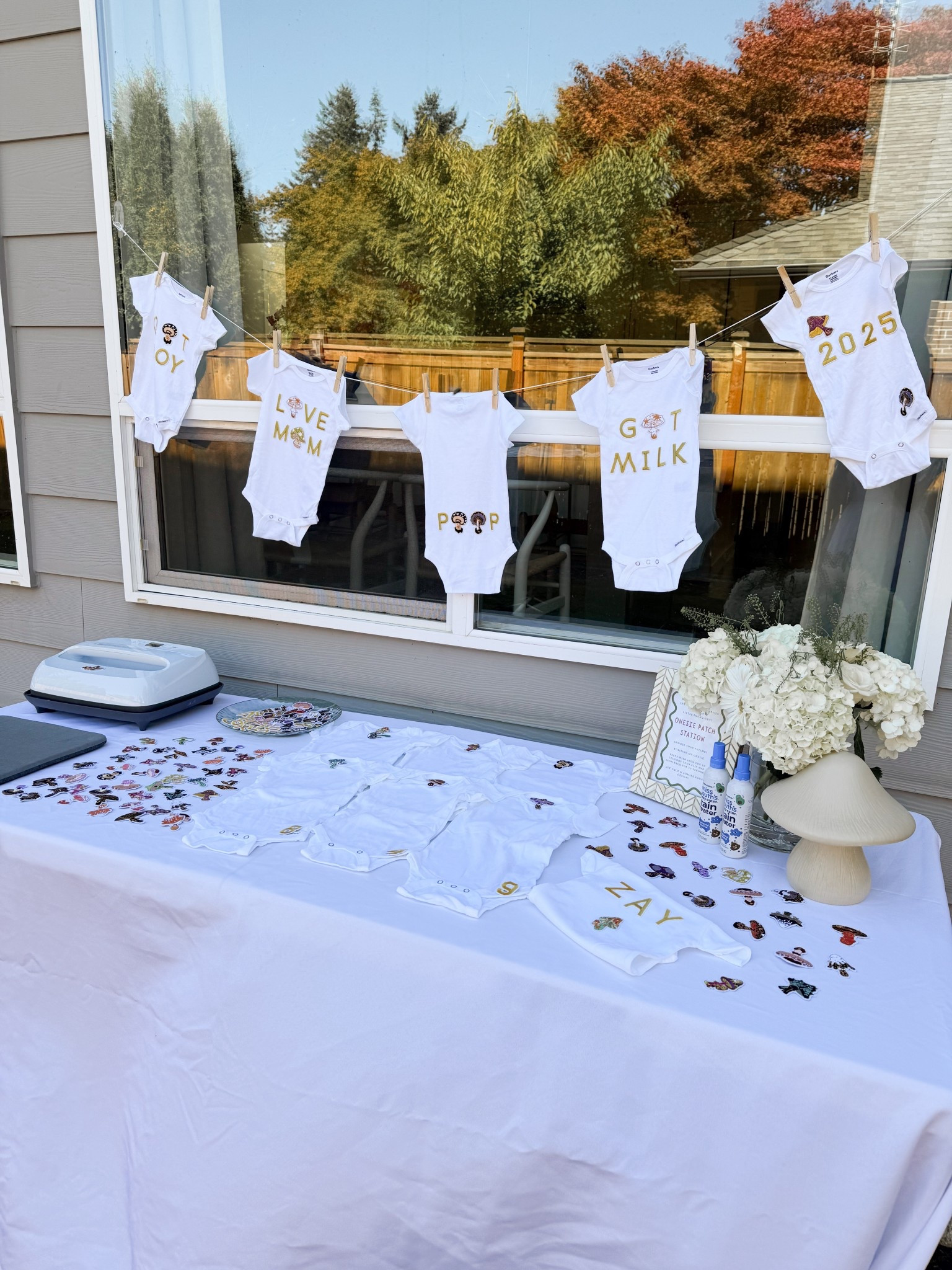 DIY onesie patch station at mushroom theme baby shower! 

Cricut easy press machine, number patches, onesies, mushroom iron on patches, table cloth, mushroom table lamp

#LTKSeasonal #LTKHome #LTKParties