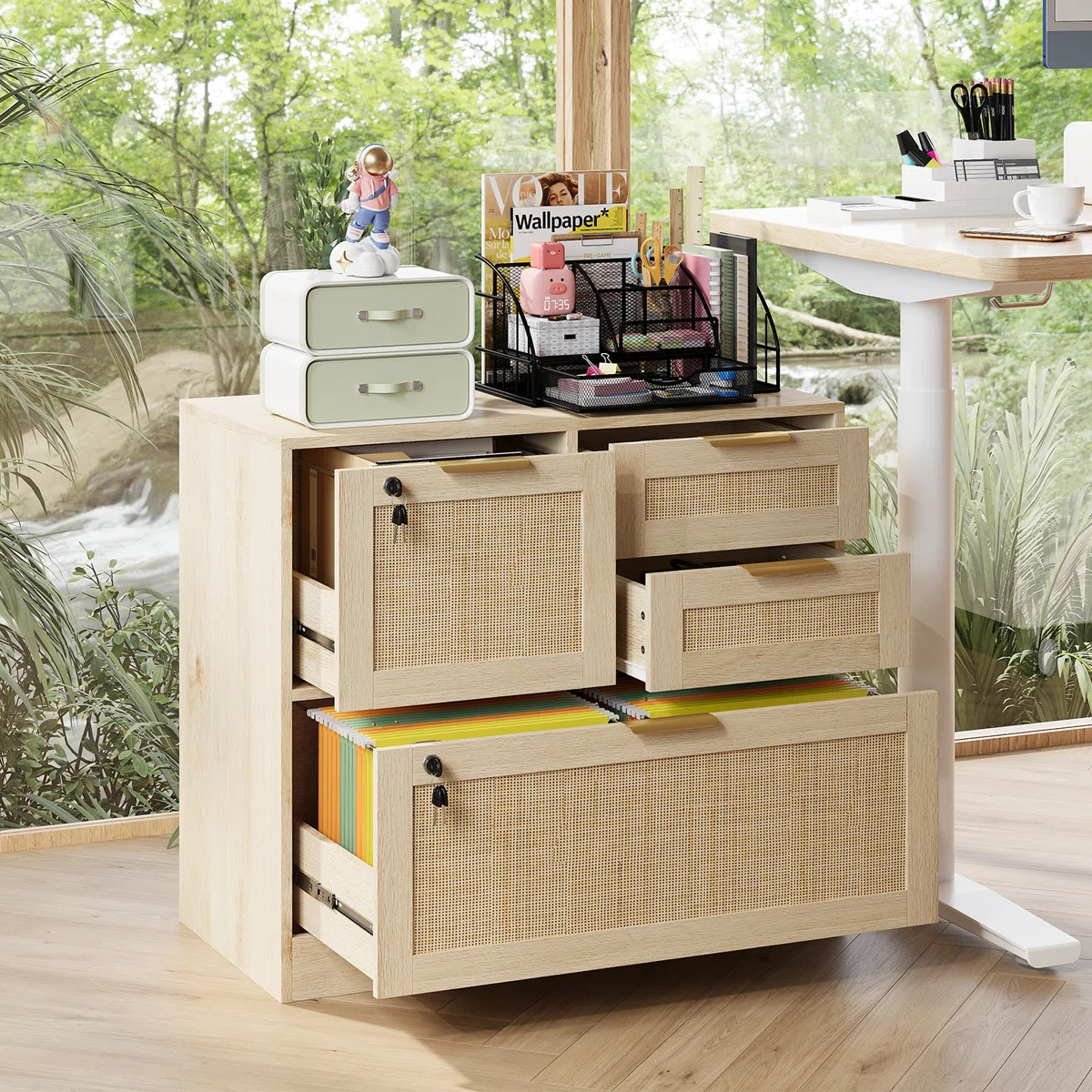 31.5" Rattan File Cabinet With Lock & 4 Drawer | Wayfair North America