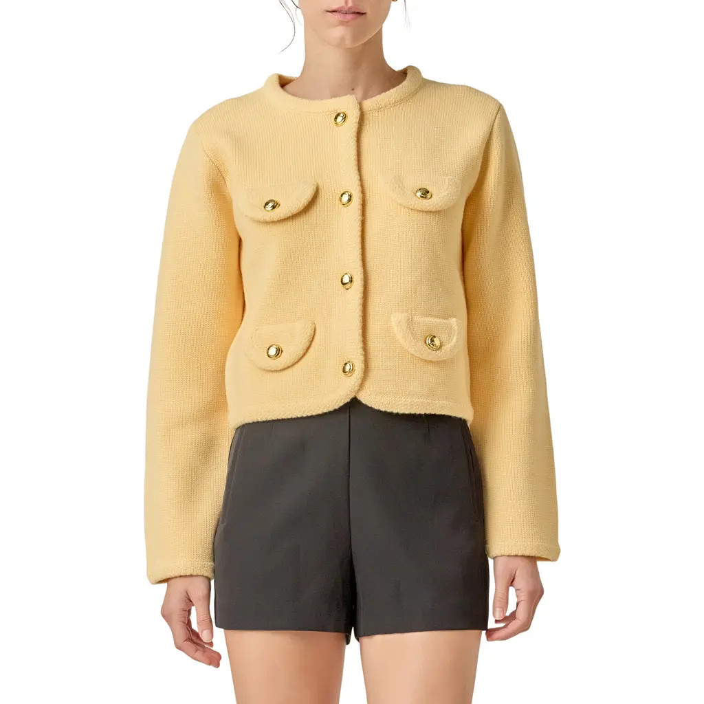 English Factory Round Hem Cardigan in Butter Yellow at Nordstrom, Size Small | Nordstrom