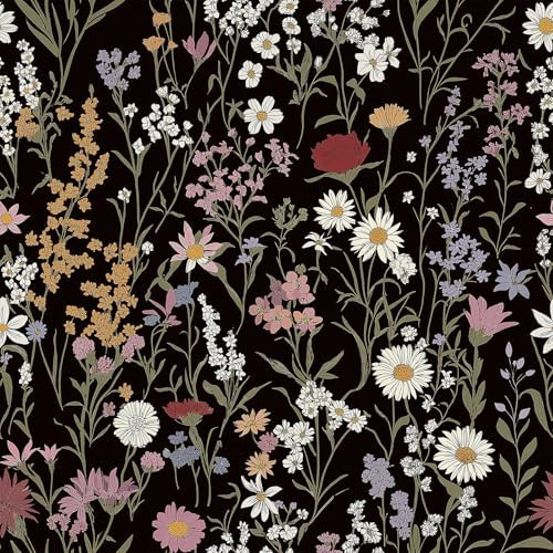 Floral Peel and Stick Wallpaper Boho Wall Paper 17.3"×393" Modern Decorative Self Adhesive Removable Wallpaper for Bedroom and Bathroom Black Contact Paper | Amazon (US)