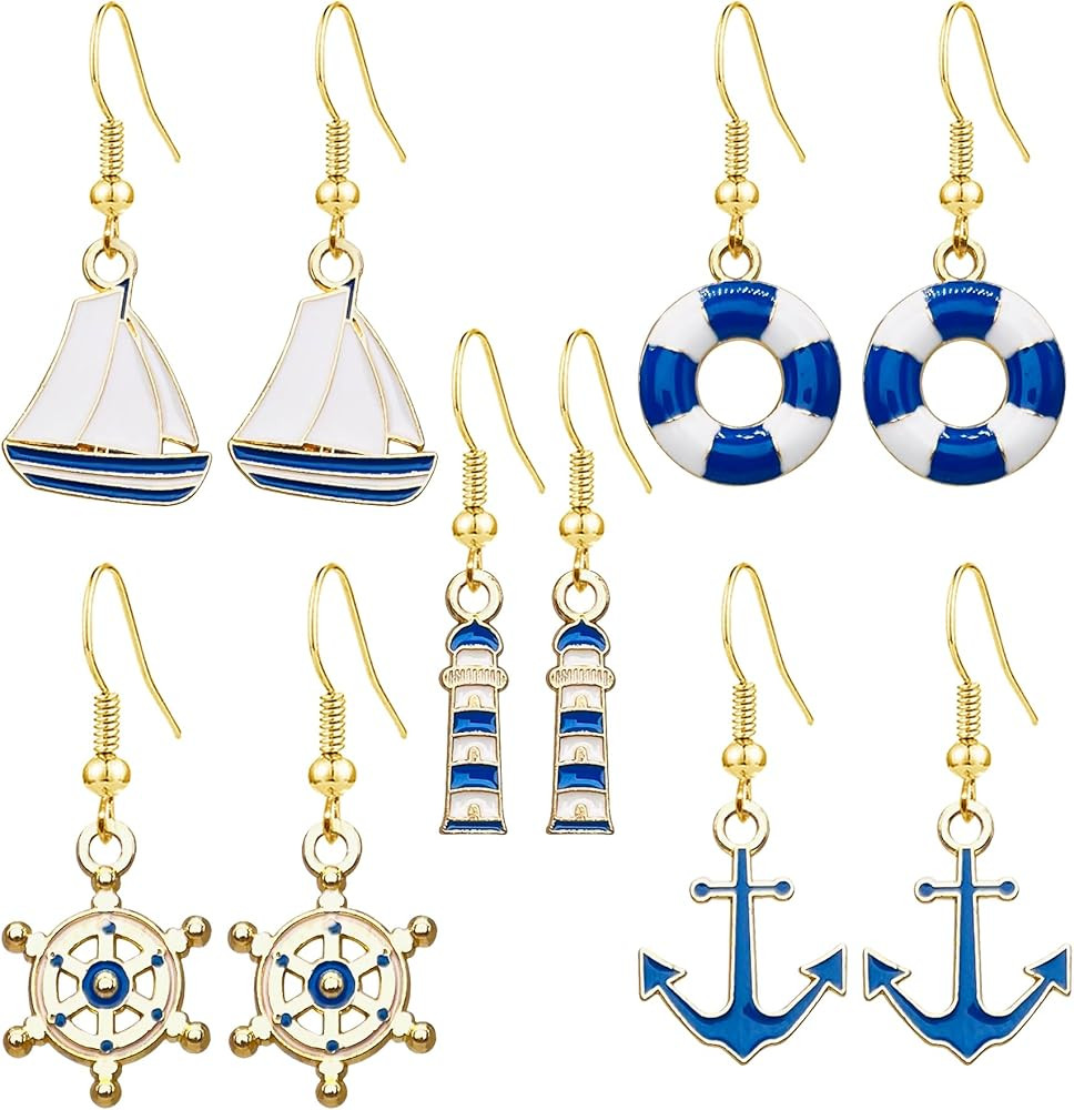 QUPENGXU Nautical Marine Anchor Dangle Earrings for Women Statement Cubic Zirconia Drop Earrings ... | Amazon (US)