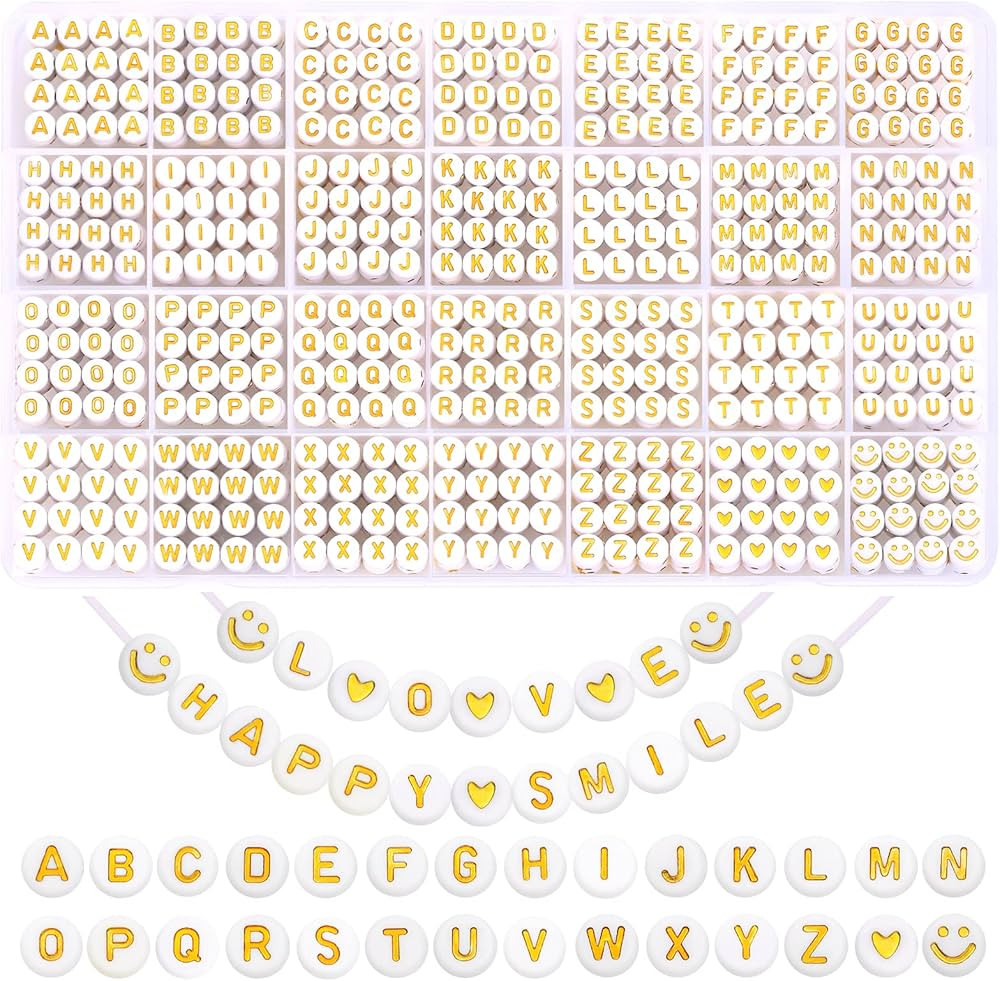 XIMISHOP 1400pcs Round Letter Beads for Jewelry Making, 28 Style Gold A-Z Alphabet Acrylic Beads ... | Amazon (US)