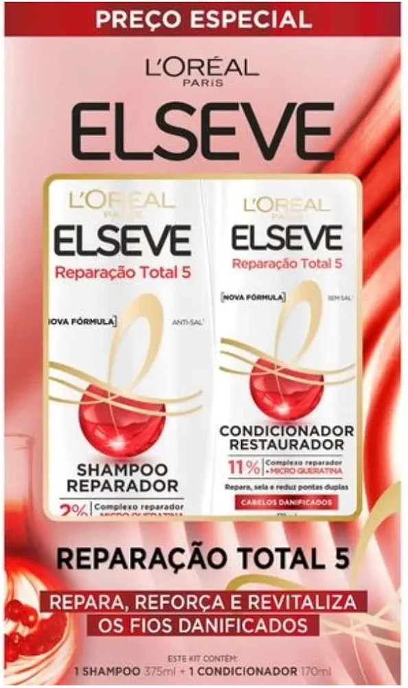 Kit Shampoo + Condicionador Reparação Total 5, 545 ml, 2 Unidades, Elséve | Amazon (BR)