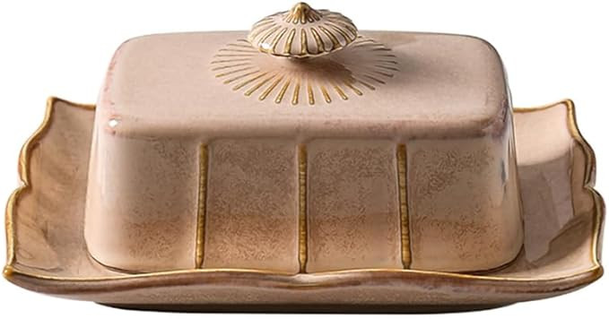 WAIT FLY Vintage Ceramic Butter Dish with Lid for Kitchen Countertop, Home Decorative-Khaki-1 PCS | Amazon (US)