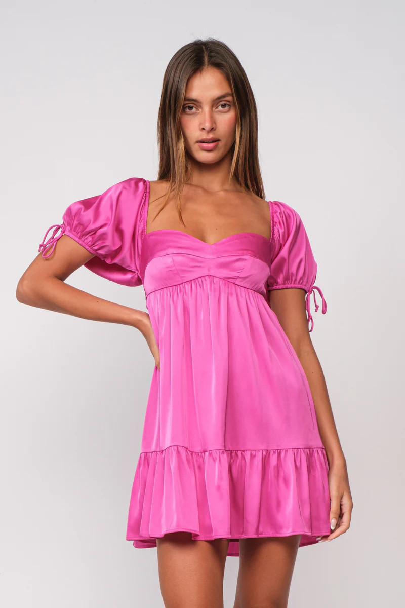 Addison Pink Puff-Sleeve Mini Dress | Boho Pink