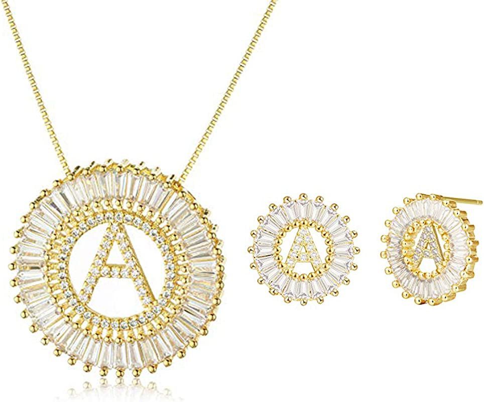 COTTVOTT Initial A-Z Alphabet Pendant Necklace Stud Earrings for Women Girls | Amazon (US)