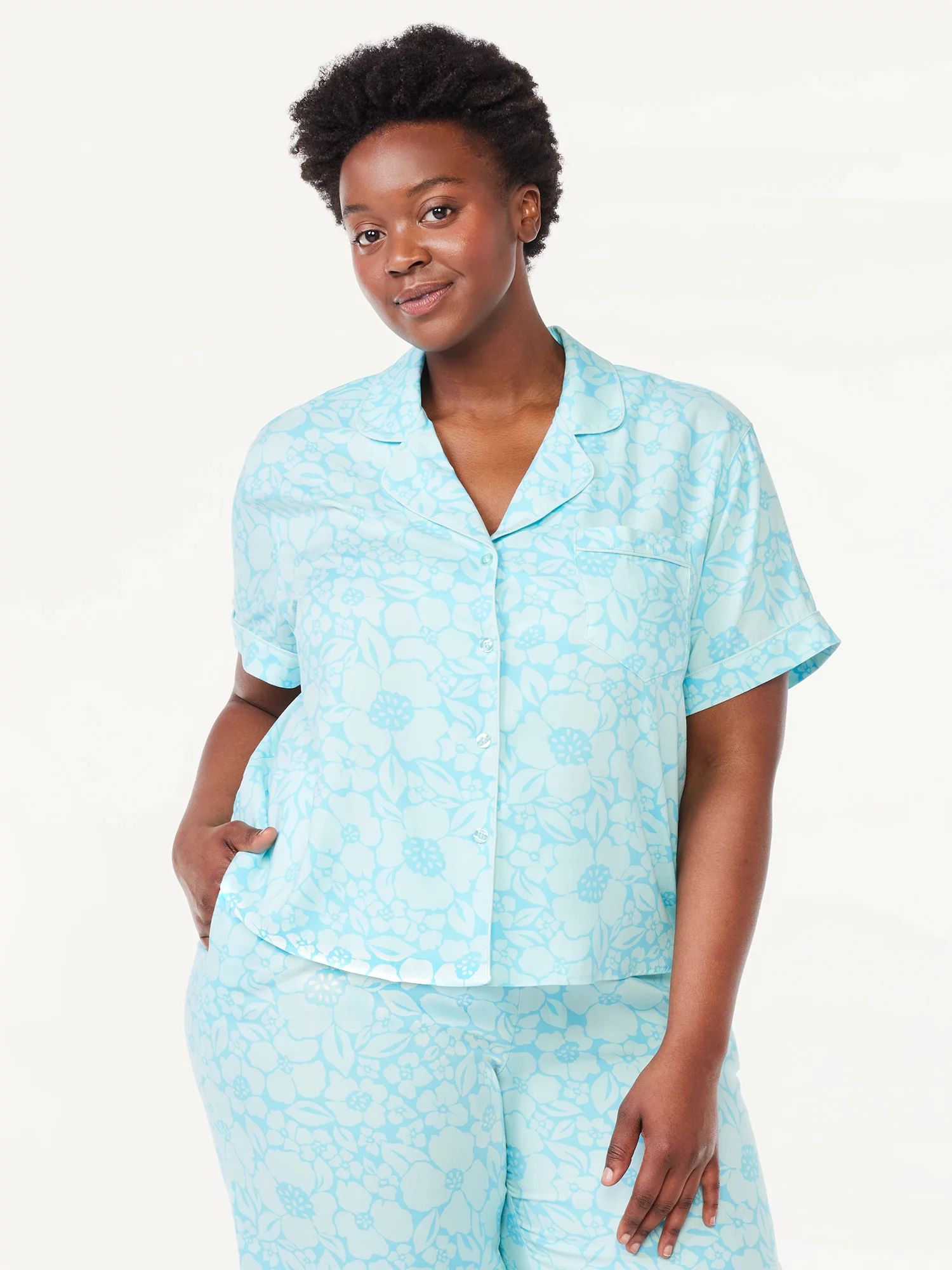 Joyspun Women's Woven Notch Collar Pajama Top, Sizes S to 3X | Walmart (US)
