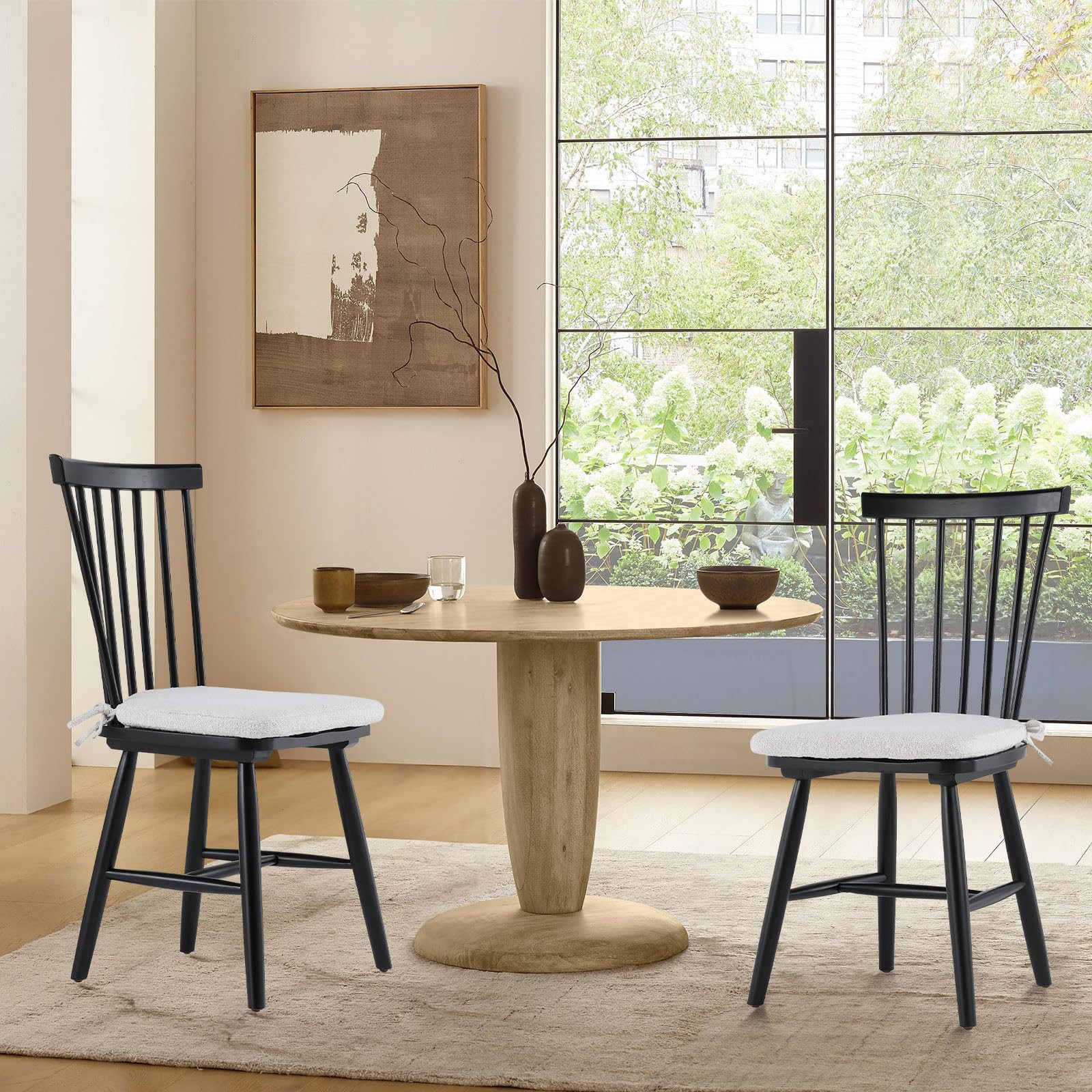 COLAMY Windsor Dining Chairs Set of 2, Black Wood Kitchen Dining Room Chairs with Spindle Back an... | Amazon (US)