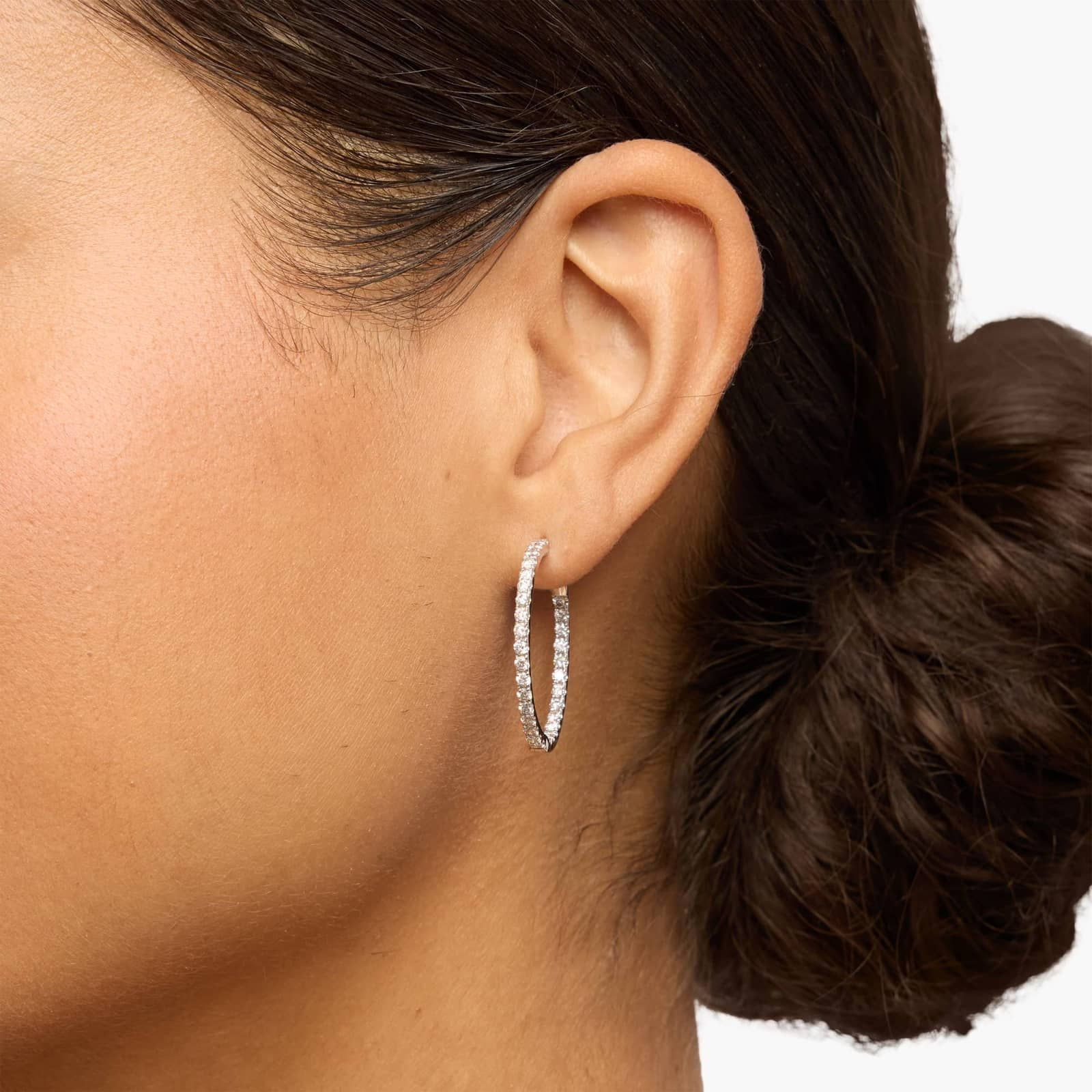 14K White Gold Inside Out Diamond Round Hoops, 1 Inch Diameter | Blue Nile