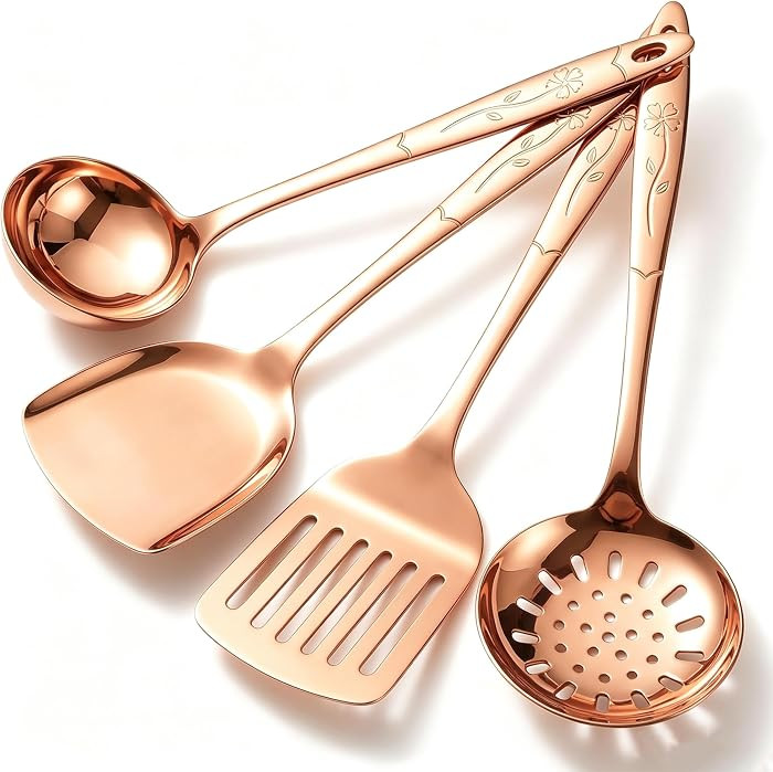 4 Piece Pure Copper Kitchen Utensils Set, Copper Kitchen Accessories | Amazon (US)