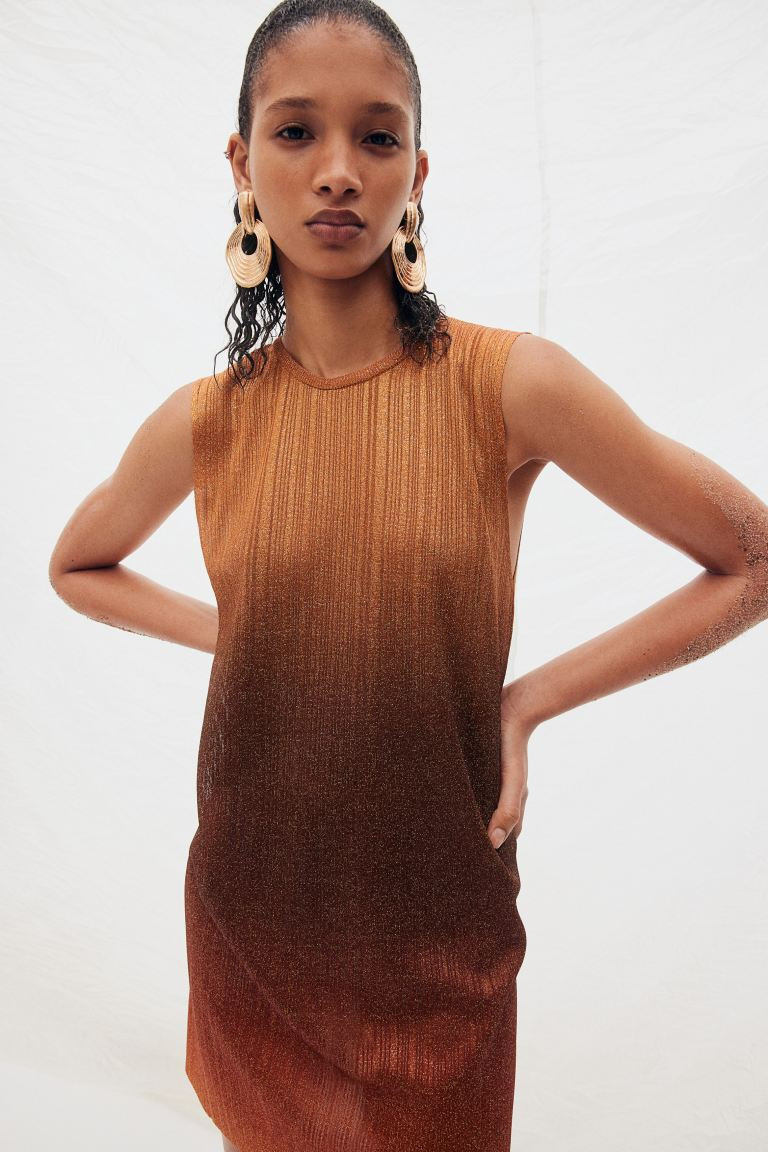 Glittery fine-knit dress - Round neck - Sleeveless - Orange/Ombre - Ladies | H&M GB | H&M (UK, MY, IN, SG, PH, TW, HK)