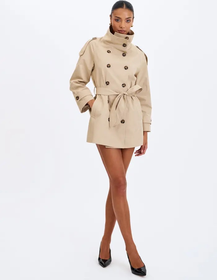 Vanetta High Collar Double-Breasted Trench Mini Coat | Nordstrom