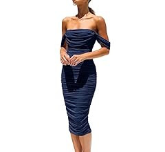 PRETTYGARDEN Women's Summer Off The Shoulder Ruched Bodycon Dresses Sleeveless Fitted Party Club ... | Amazon (US)