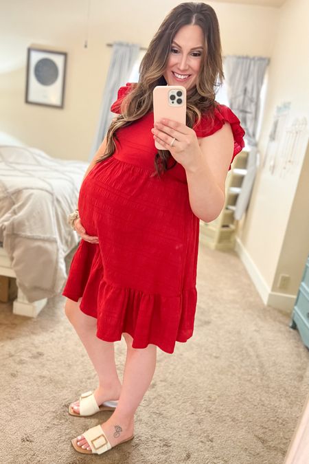 41 weeks today! Induction is scheduled and we are ready to meet our baby boy! 💙 Linking this comfy red dress and sandals below. These sandals are currently 30% off through 7/4! 🙌🏼🇺🇸 

Maternity, Maternity Dress, Maternity Style, Summer Style, Summer Maternity, Maternity outfit, summer outfit, 4th of July, 4th of July outfit, red, white, and blue, summer fashion, sandals, summer sandals, summer dress 